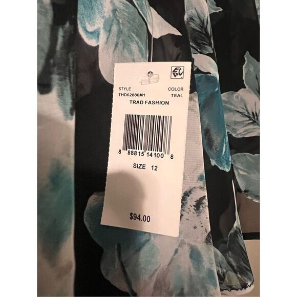 Connected Apparel 12 Ruffle Chest Floral Midi Dress Black Blue Wedding Guest NWT - Picture 4 of 15